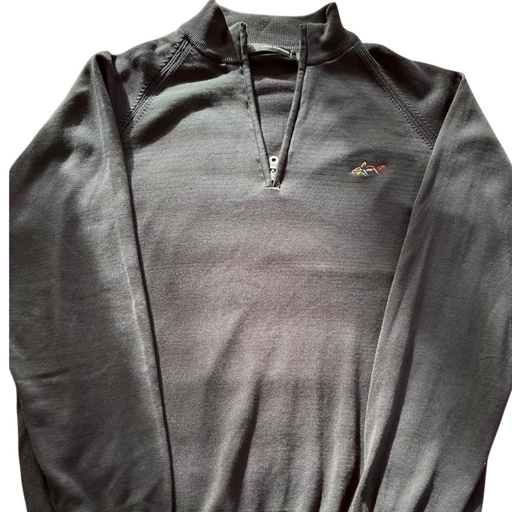 Greg Norman Mens Quarter Zip Pullover Sweater Black Shark Logo Mock Neck Size M